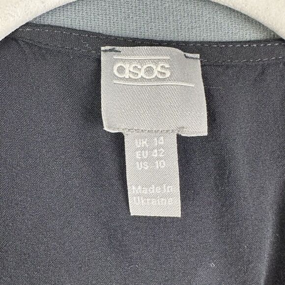 ASOS Wrap Dress Womens 10 Black Layered Tie Front Flowy Basic Minimalist - Picture 14 of 16